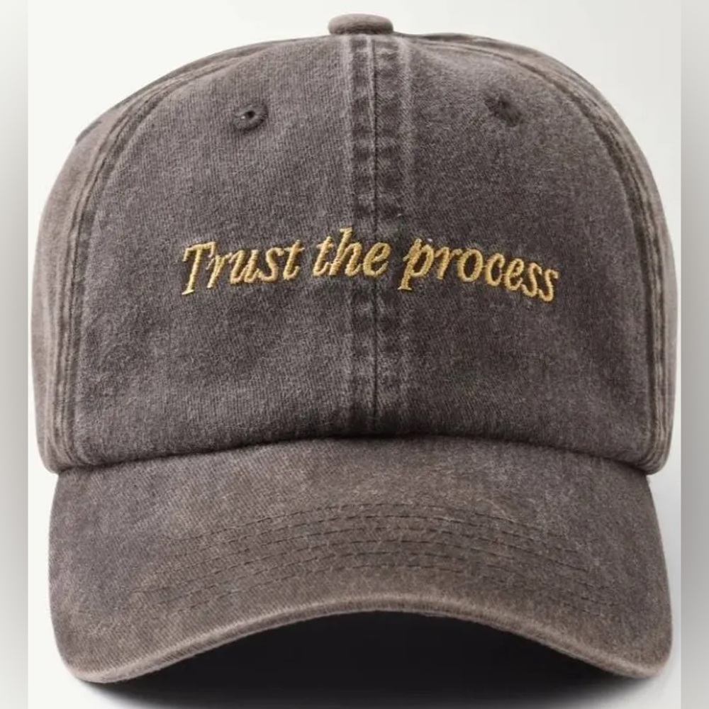 Active After Coffee Embroidered 'Trust the process' Adj Cap in Brushed Grey